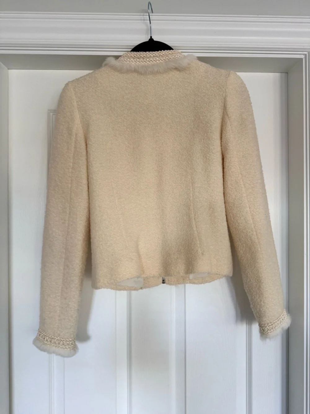 Cream Bouclé Zip-Front Jacket with Fur-Trim - Picture 2 of 5